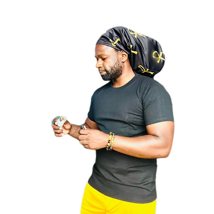 Black & Gold Ankh Loc Cap